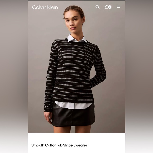 CALVIN KLEIN Smooth Cotton Rib Stripe Sweater - Picture 1 of 8